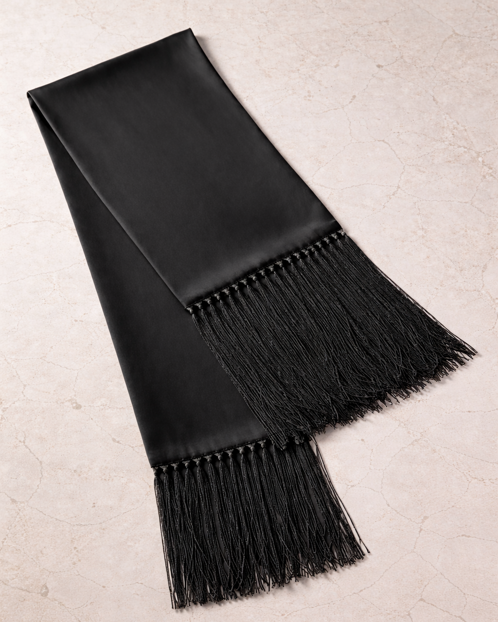 Black Silk Scarf With Fringes