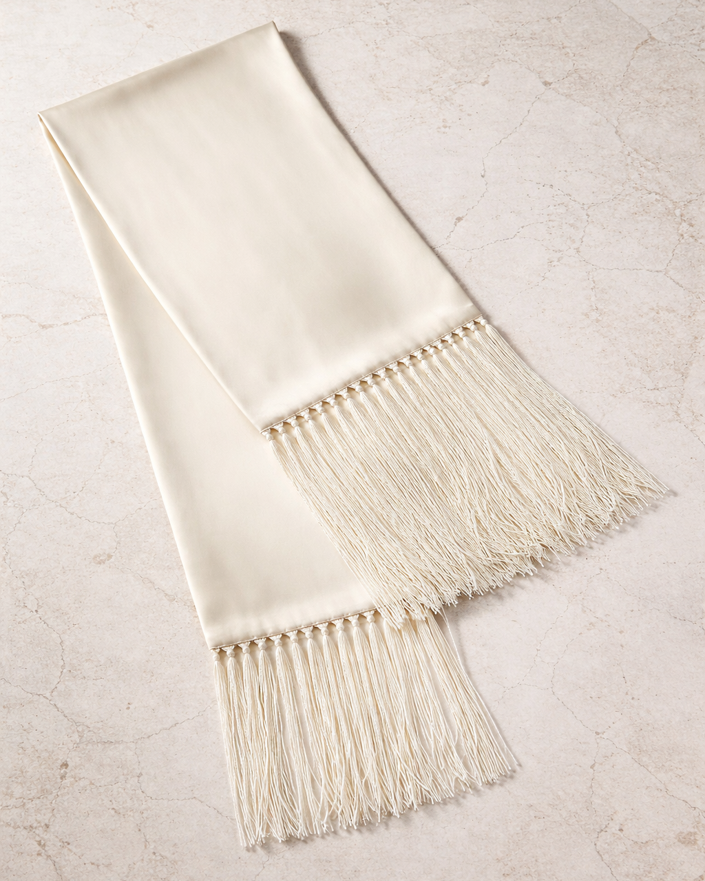 Champagne Silk Scarf With Fringes
